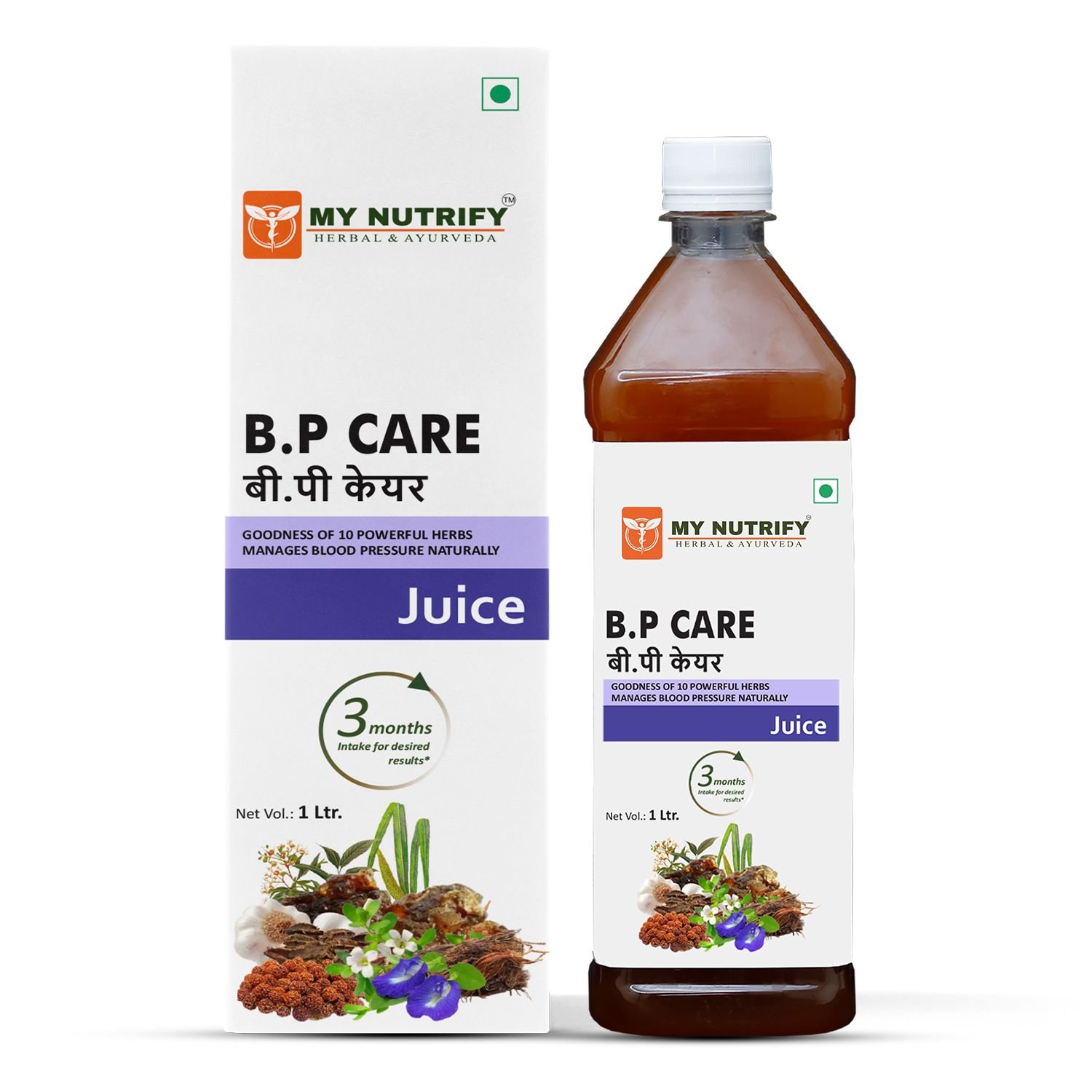 My Nutrify Herbal & Ayurveda's BP Care Juice 1 Ltr â€“ Natural Blood Pressure Management, Helps Reduce Stress and Supports Heart Function. Enriched with Bach, Sarpagandha, Shankhpushpi, and many other herbs.