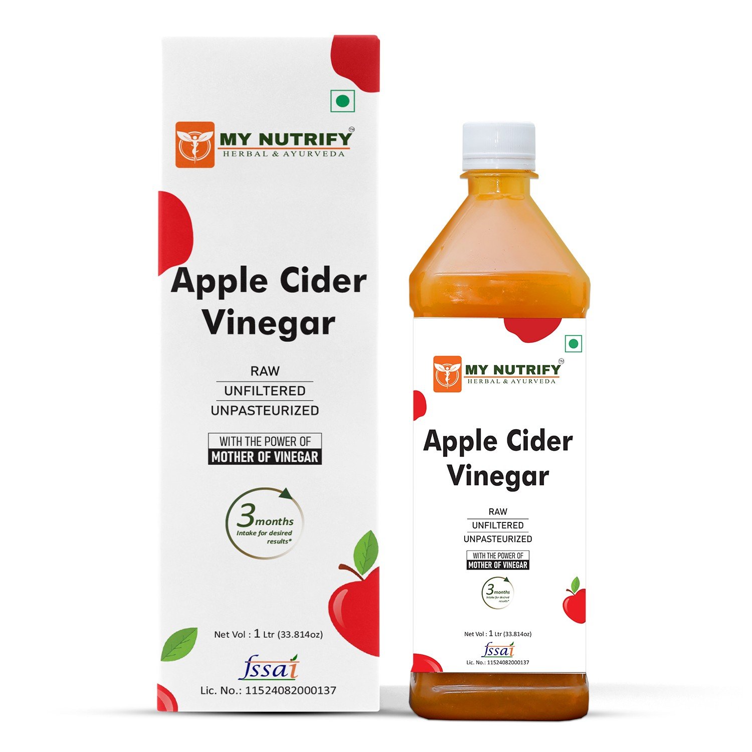 My Nutrify Herbal & Ayurveda's  Apple Cider Vinegar- 1 Ltr | Raw, Unfiltered & With Mother | Aids Digestion, Detox, Supports Weight Management, Boosts Immunity, Improves Skin & Hair Health 